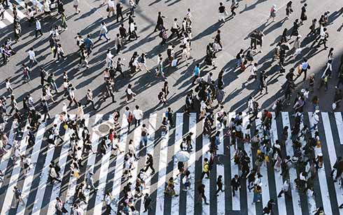 crowds walking to work